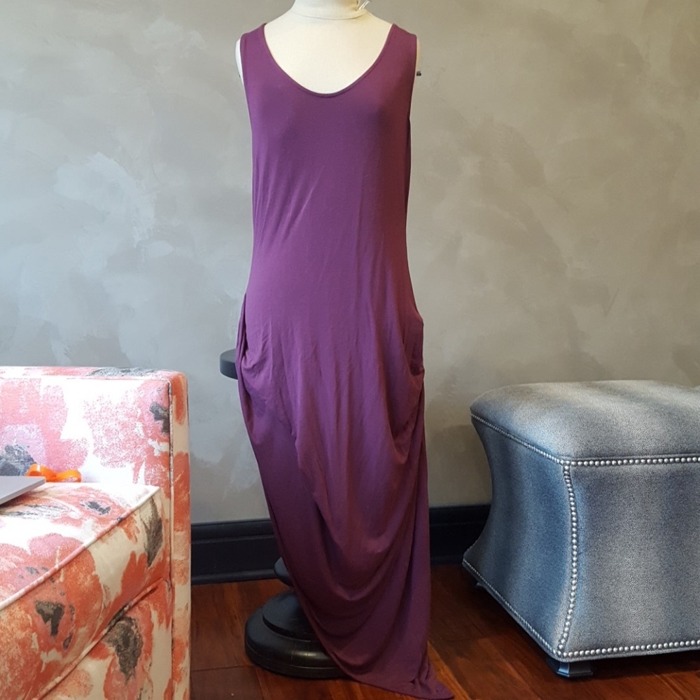 Rayon Asymmetrical Purple Scoop Neck Tank Dress